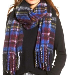 Plaid Boulce Yarn Colorful Super Soft Long Tassel Trim Winter Scarf NEW